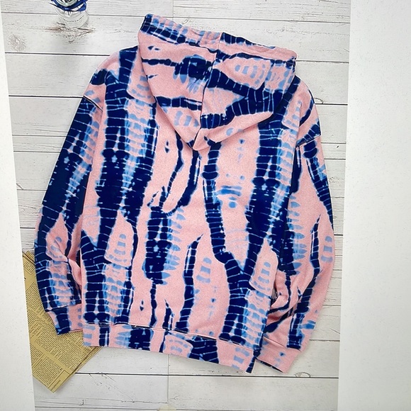 Tie Dye Pullover Kangaroo Pocket Hoodie Sweatshirt Pink Blue Size 2XL - Picture 7 of 7